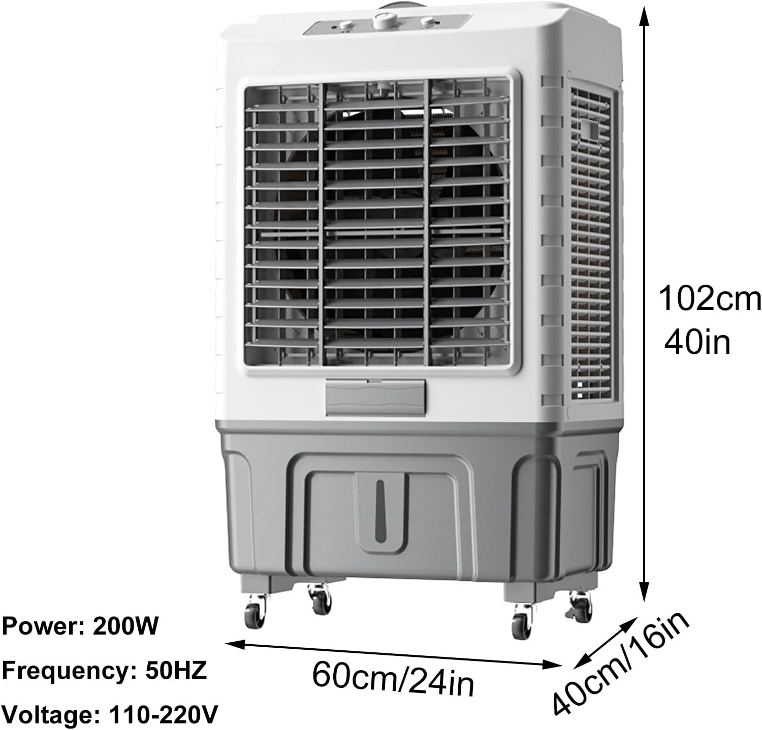 Commercial Evaporative Air Cooler Fan, Industry Humidifier, 3 in 1 Air Conditioner, Industry Air Cooler with Universal Wheel, 55L Large Water Tank, 3 Gear Adjustment
