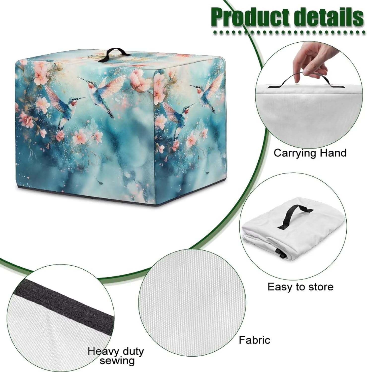 Hummingbird Floral Print Kitchen Mixer Protector – Blender Dust Cover with Floral Prints, Fits Most Juicers, Foldable & Machine Washable, Decorative & Functional