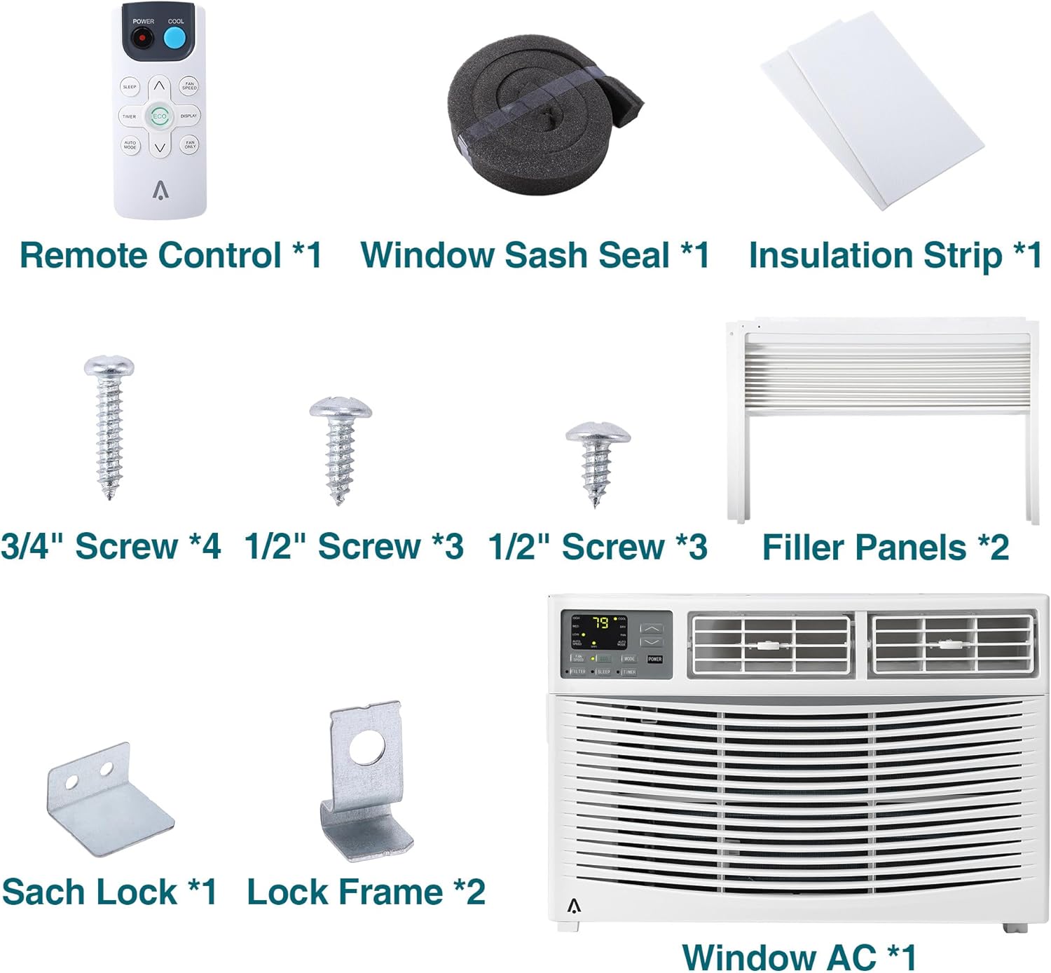 8000 BTU Window Air Conditioner for Bedroom/Living Room, Cools Up to 350 Sq. Ft., Energy-Efficient Window AC with 30% Faster Cooling, Adjustable Window Kit, Intuitive Mechanical Controls