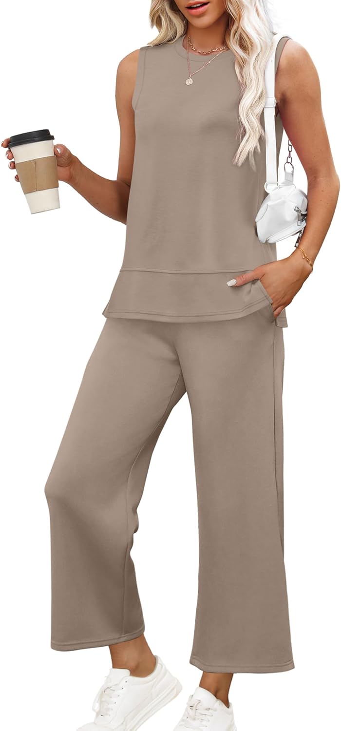 XIEERDUO Women's 2 Piece Outfits Summer Travel Tracksuit Loose Wide Leg Loungewear Comfy Lounge Sets S-3XL