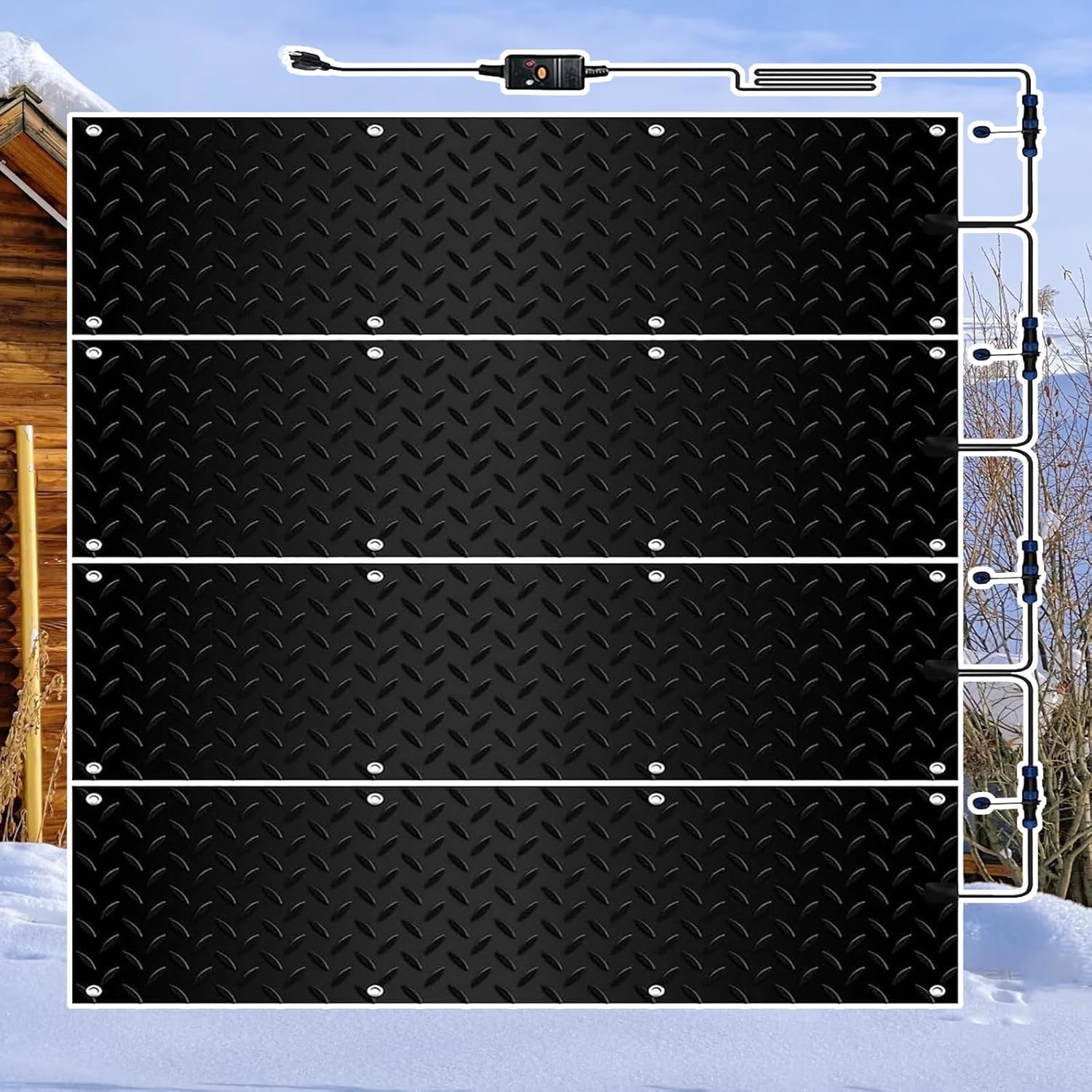 Heated sidewalk snow and ice melting mats, 1/2/3/4/5-piece snow melting sidewalk mats, outdoor non-slip snow melting mats, driveway snow melting stair mats, suitable for sidewalks and decks(4 Pcs,30x1