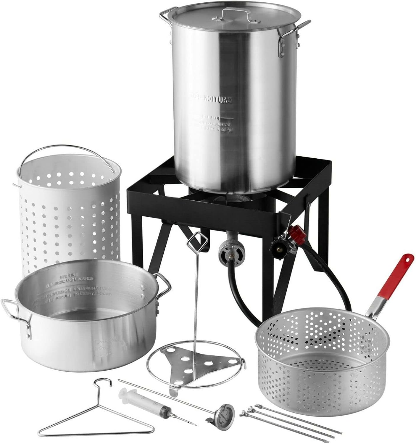 COLIBROX Backyard Pro Deluxe 30 qt Aluminum Turkey Fryer Steamer Kit | 55000 BTU Cast Iron Liquid Burner | for Barbecues Fair Clam Bake Pot Heavy Duty 20lbs Capacity | Ideal for Outdoor Propane Coo