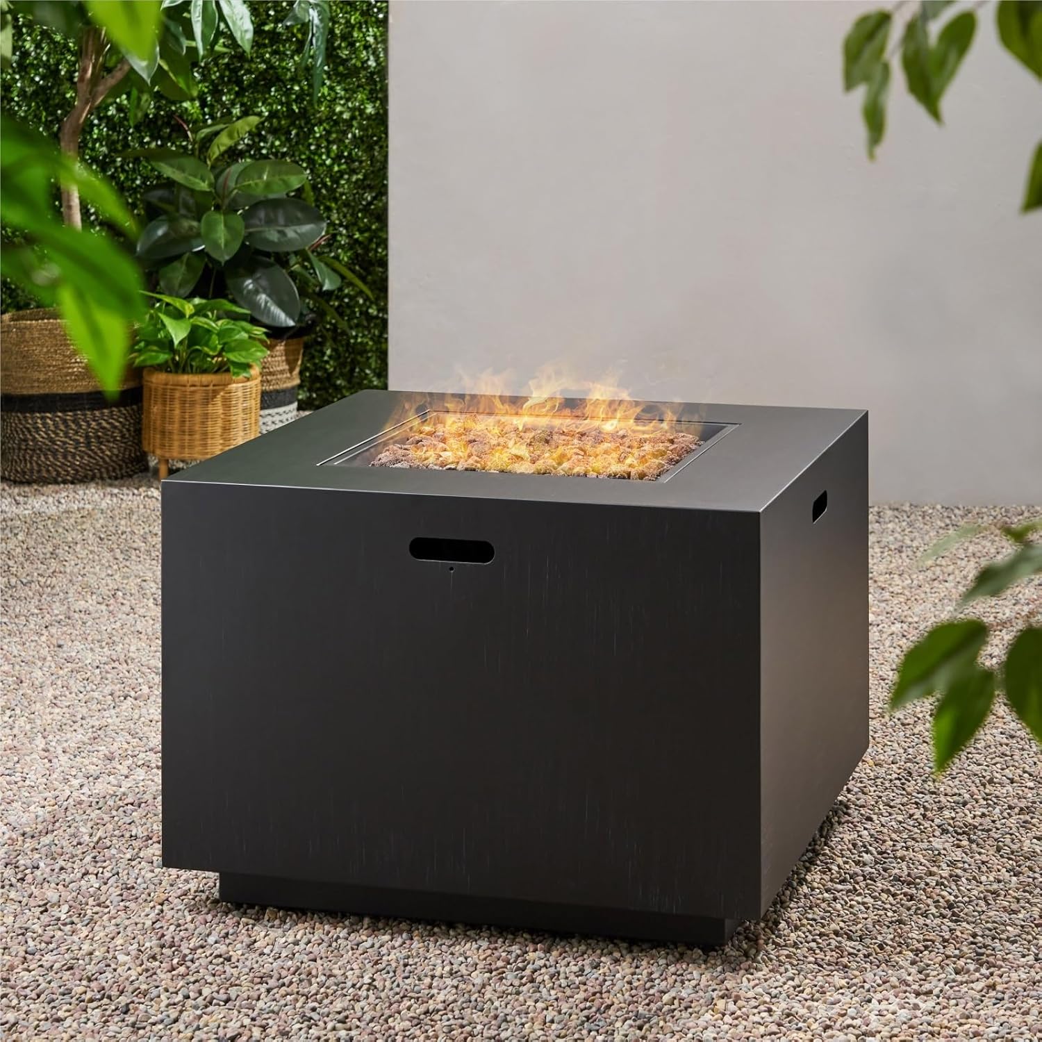 Outdoor Fire Pit Table Outdoor Patio Propane Fire Pit 24'' H X 33'' W Square Iron Gas-Burning Fire Pit - 50,000 BTU, Tank in Side, Dark Grey