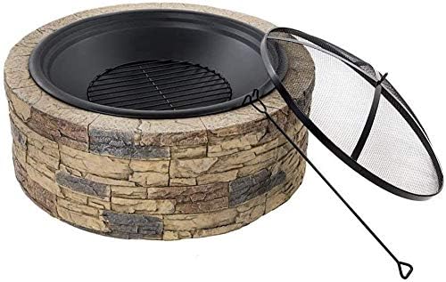 Fire Pits Outdoor Wood Burning Round Large Fire Pit for Ground, Patio, Deck, Lawn, Outdoor or Campsite Fire Pits with Cover BBQ Cooking for Outside Camping Backyar