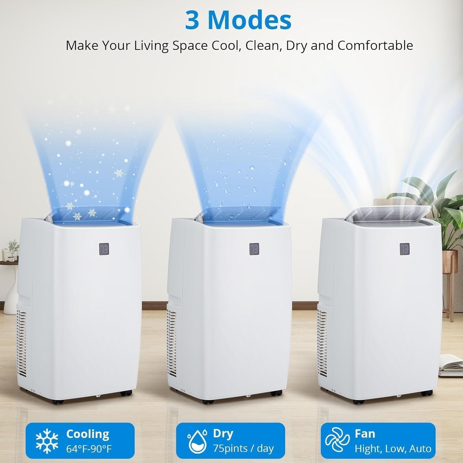 Portable Air Conditioners, 12000 BTU Portable AC for Rooms Up to 550 Sq.Ft. 3-In-1 AC with Fast Cooling, Dehumidifier & Three Speed Fan, 24H Timer/Remote Control/Quiet, White LED Control Panel