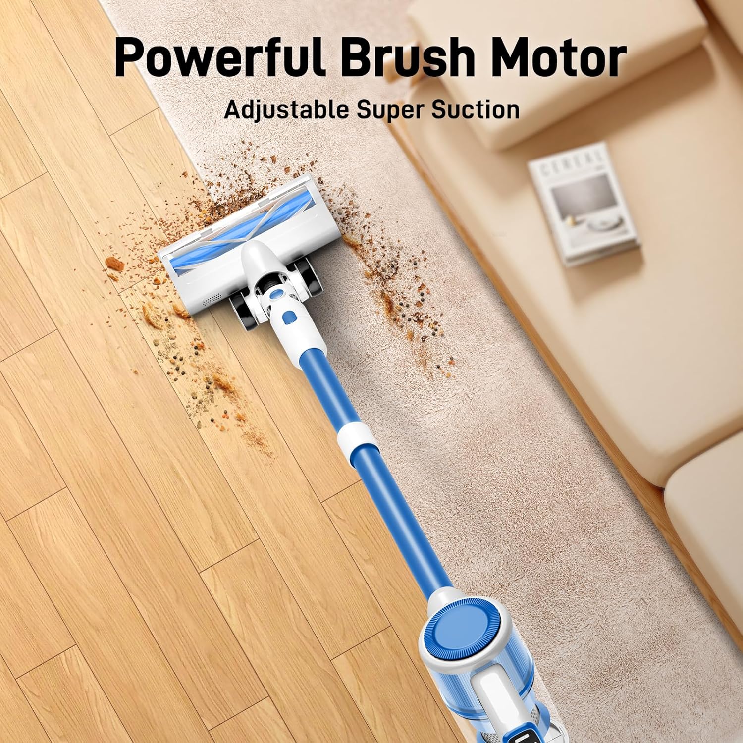 KIKETECH Cordless Vacuum Cleaner, Stick Vacuum with 45Mins Runtime, 8 in 1 Vacuum Cleaners,1.8 L Dust Cup, Rechargeable Vacuum Pet for Hair, Carpet, Hardfloor (Blue)