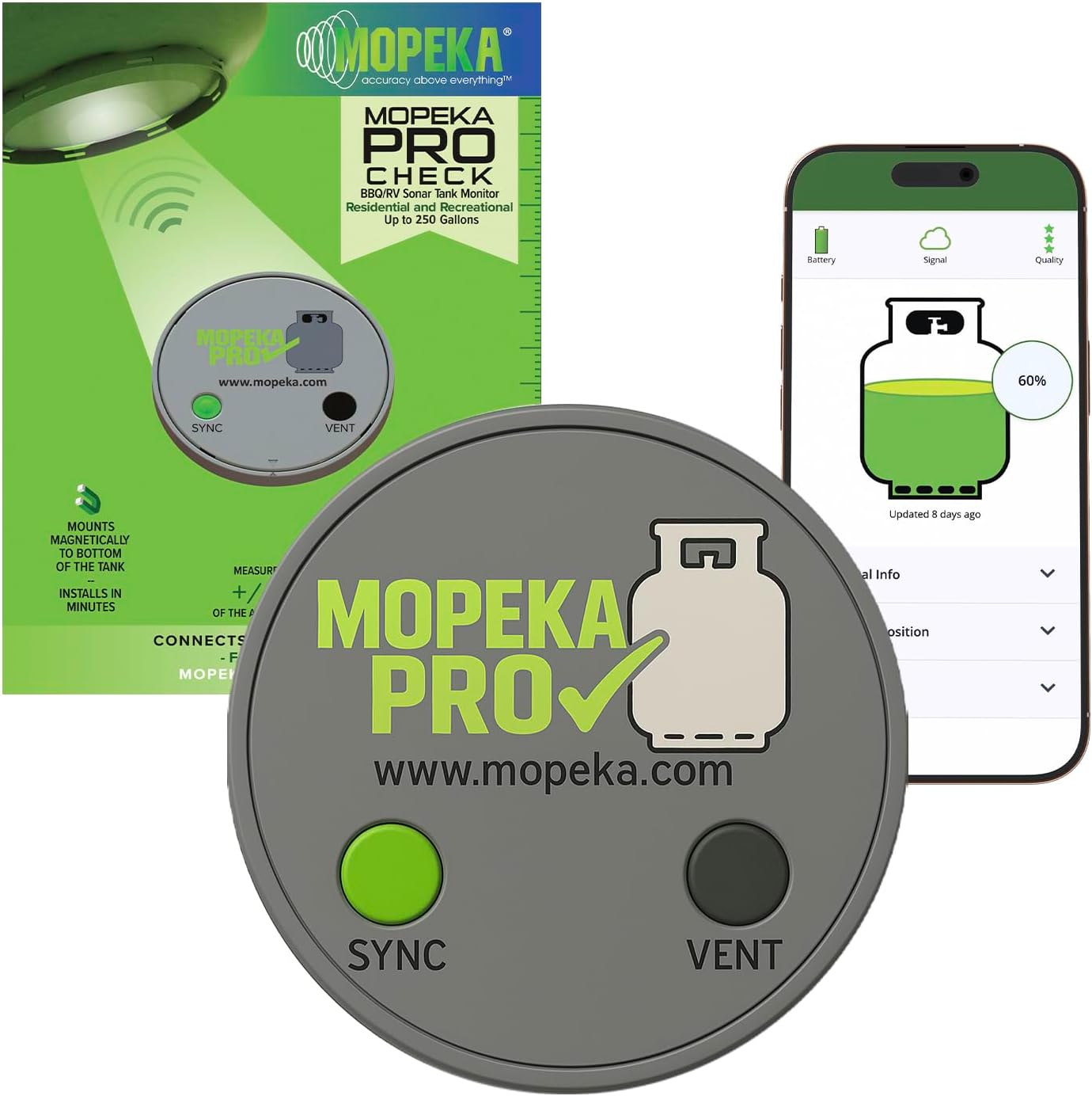 Mopeka Pro Check Sensor - Wireless Propane Tank Magnetic Sensor Level Indicator - Propane Gas Tank Pressure Gauge Electronic for BBQ Grill - Remote Ready Propane, Butane and Fuel Level Gauge with App