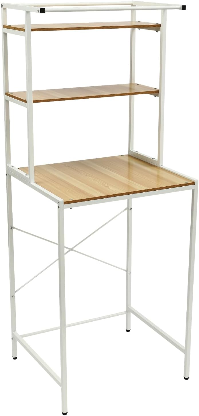 Washer Dryer Stacking Rack Stand, Dryer Storage Shelf with 3 Tiered Shelf, Space Saver Washer Dryer Storage Shelf, Universal Washer for Bathroom Laundry Room(White+ Log)