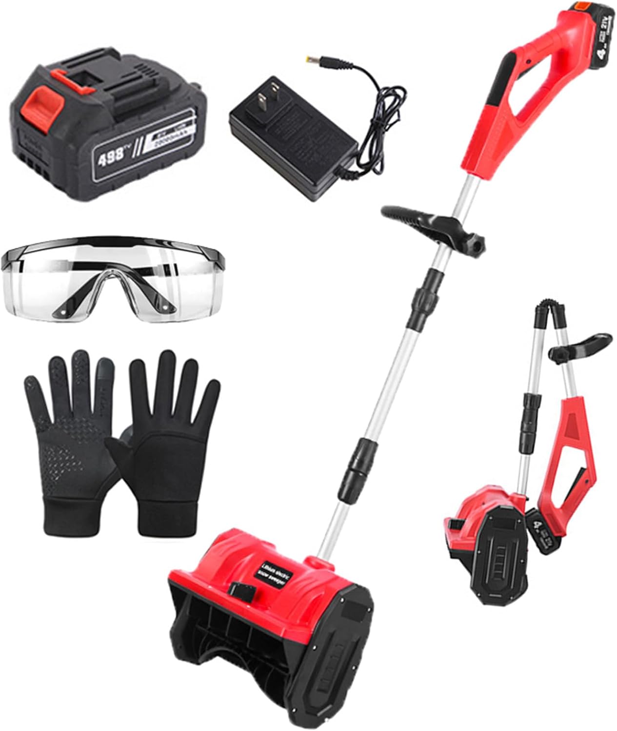 Electric Snow Shovel, Cordless Snow Blower, Foldable Snow Blower, with Directional Plate & Adjustable Front Handle, 26ft Throwing Distance,Red-1Battery