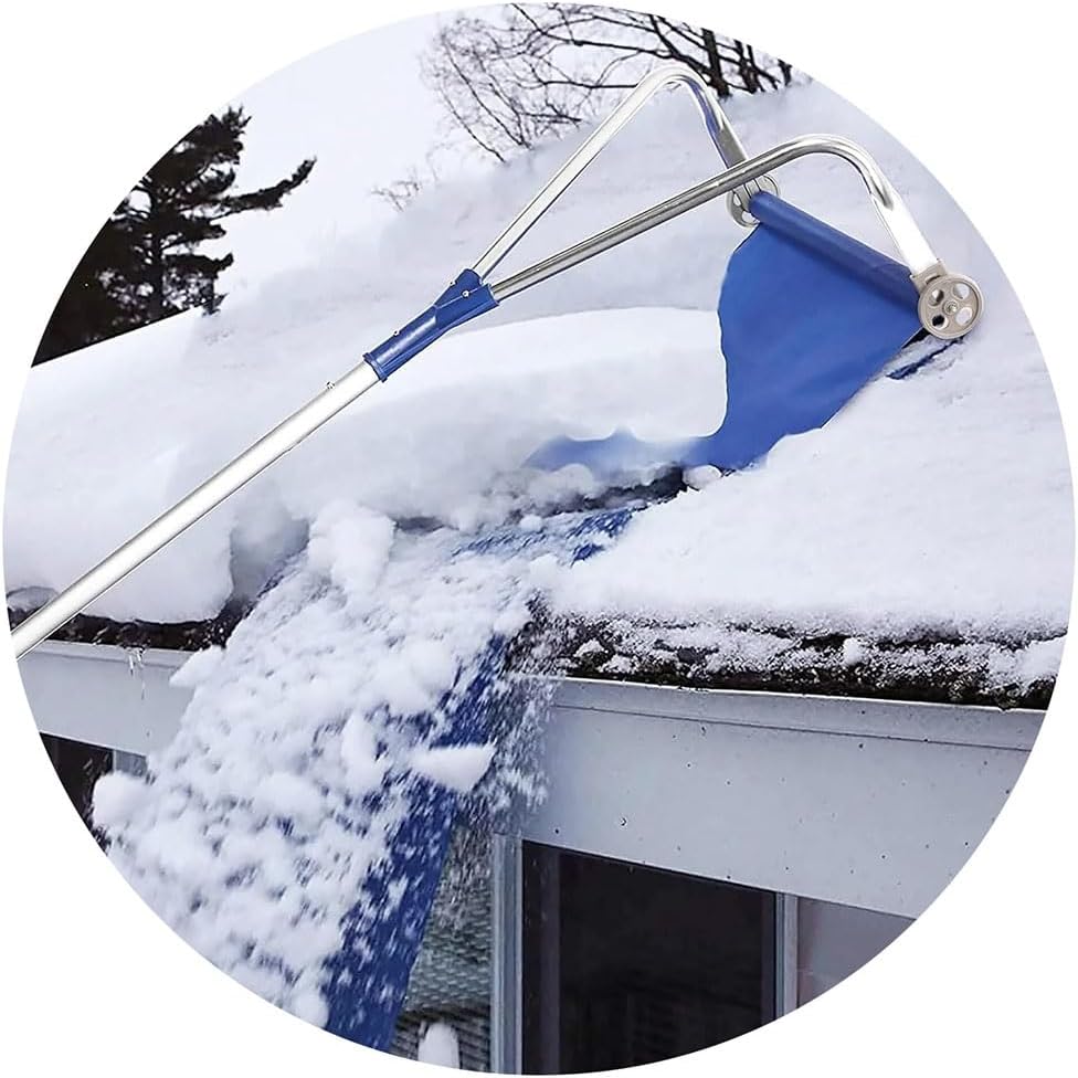 Snow Roof Rake for Snow Removal, Heavy-Duty Slide, Cut and Tear Resistant, Built-in Wheels Prevent Damage