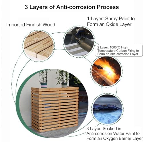 Air Conditioner Fence Screen Outdoor, Wooden Split AC Cover for Outside Units, Shelf Plant Stand for Outdoor, Garden (Color : Black, Size : 105x95x45cm)