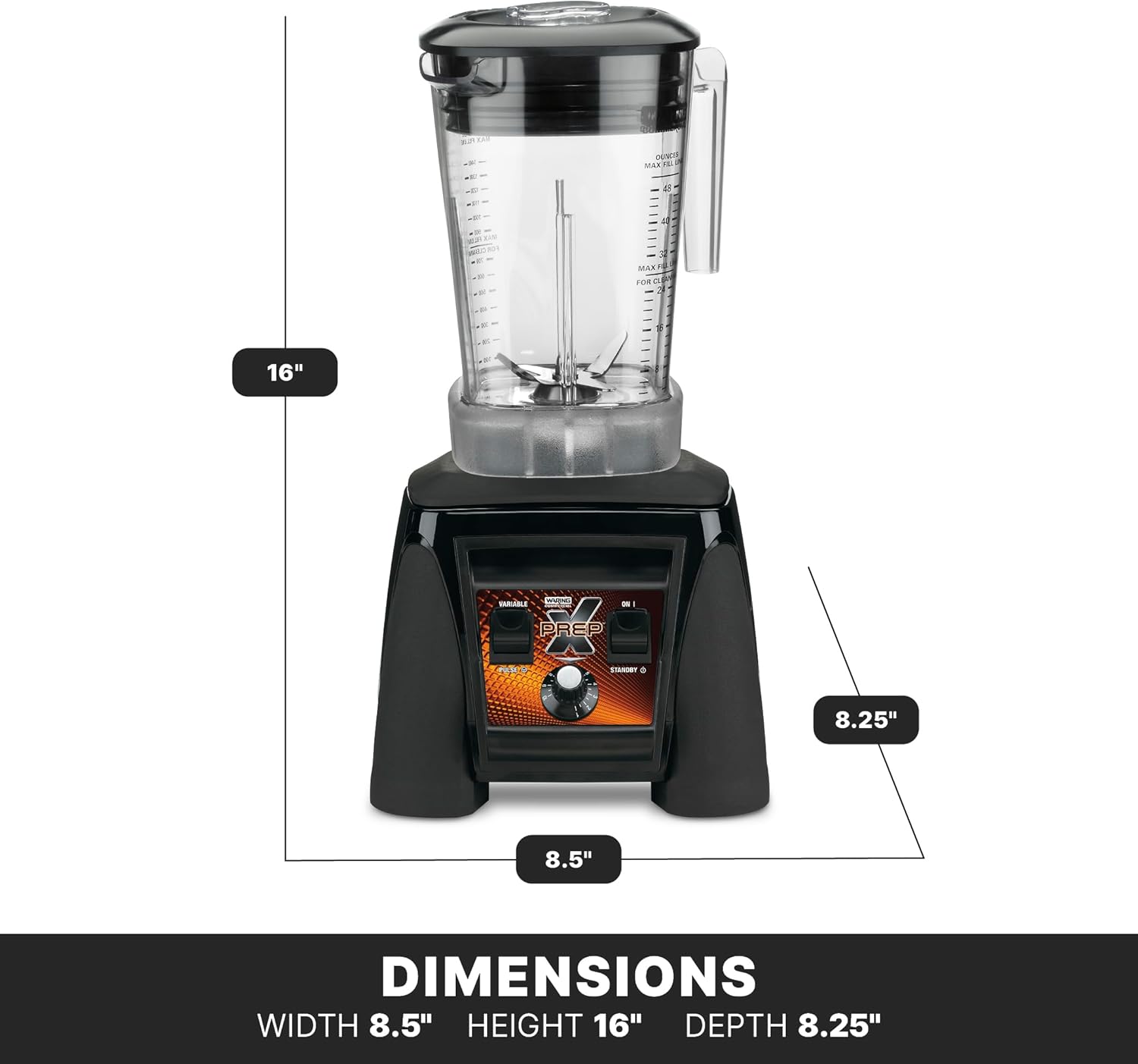 Waring Commercial MX1200XTXP 3.5 HP Blender with Variable Speed Dial Controls and 48 oz. BPA Free Copolyester Container, 120V, 5-15 Phase Plug,Black