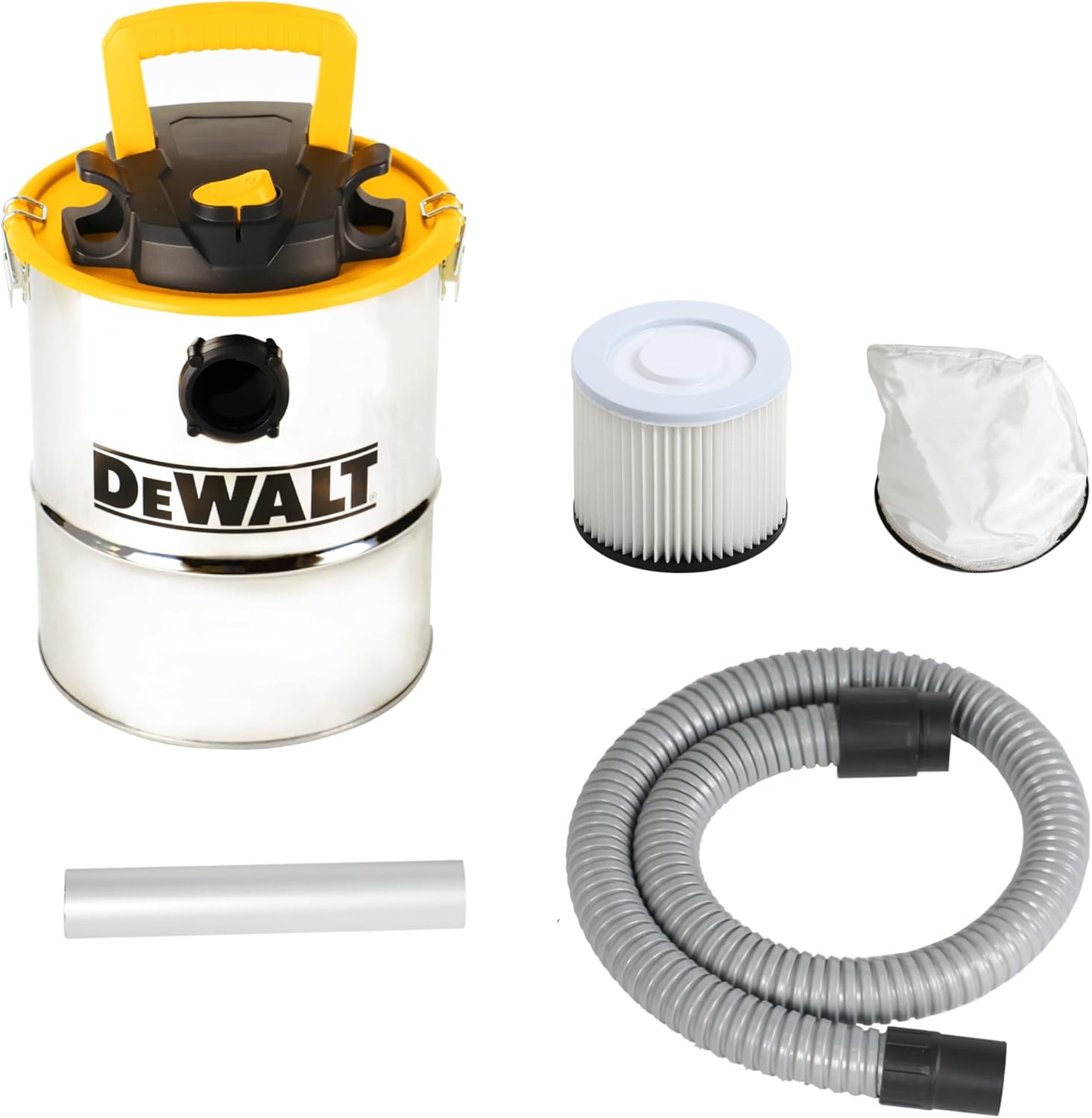 DEWALT Ash Vacuum DXV04A, 4 Gallon Metal Canister, 4 HP Powerful Motor, Strong Suction, and Efficient Filtration Safe Ash Vacuum for Pellet Stoves, Fireplaces, and BBQ Grills