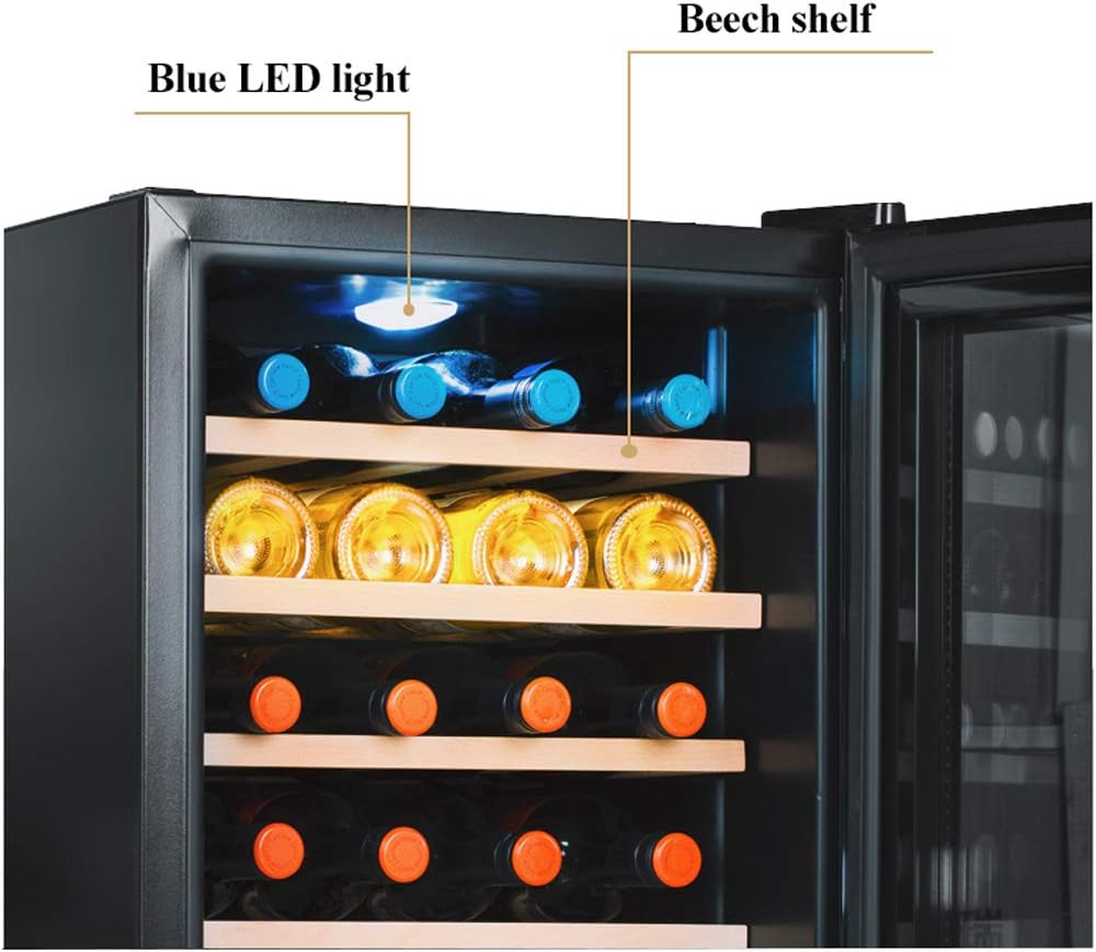 19 Bottle Compressor Wine Cooler Refrigerator w/Lock, Large Freestanding Wine Cellar, Countertop Beverage Fridge, Adjustable Beech Wood Shelves, Black