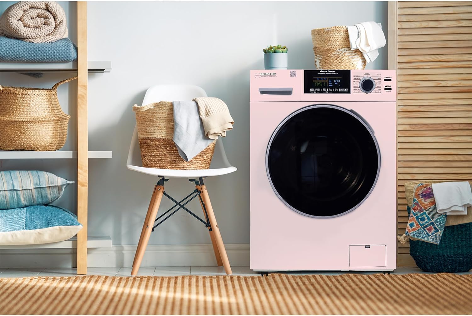 Equator All-in-One Washer Dryer VENTLESS/VENTED PET cycle 1.62cf/15lbs+Portability Kit in White (Pink)