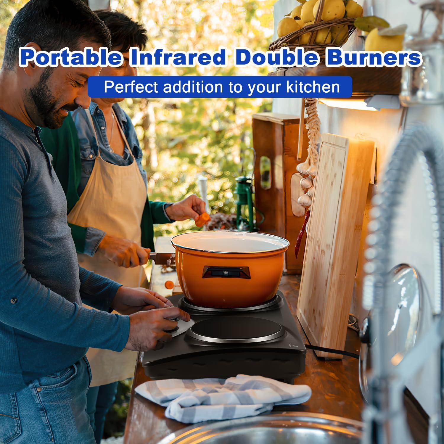 Hot Plate, CUSIMAX Electric Stove 1800W Double Burner, Portable Ceramic Infrared Cooktop, Dual Control Burners for Cooking, Heat-Up in Seconds, Compatible for All Cookwares, Black