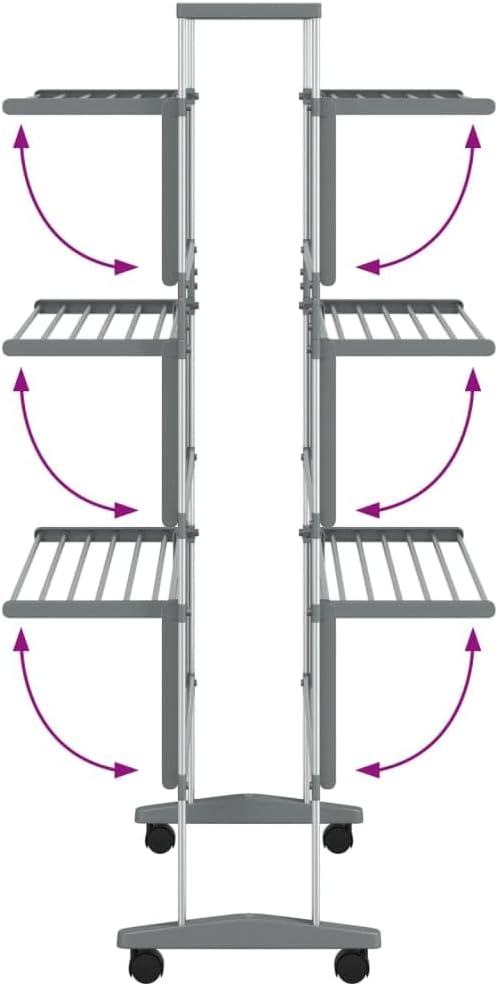 vidaXL Aluminum Laundry Drying Rack with Wheels - 3-Tier Tower Dryer, Foldable Stand Design, 118.1' Hanging Length, Ideal for Indoor Drying & Space-Saving