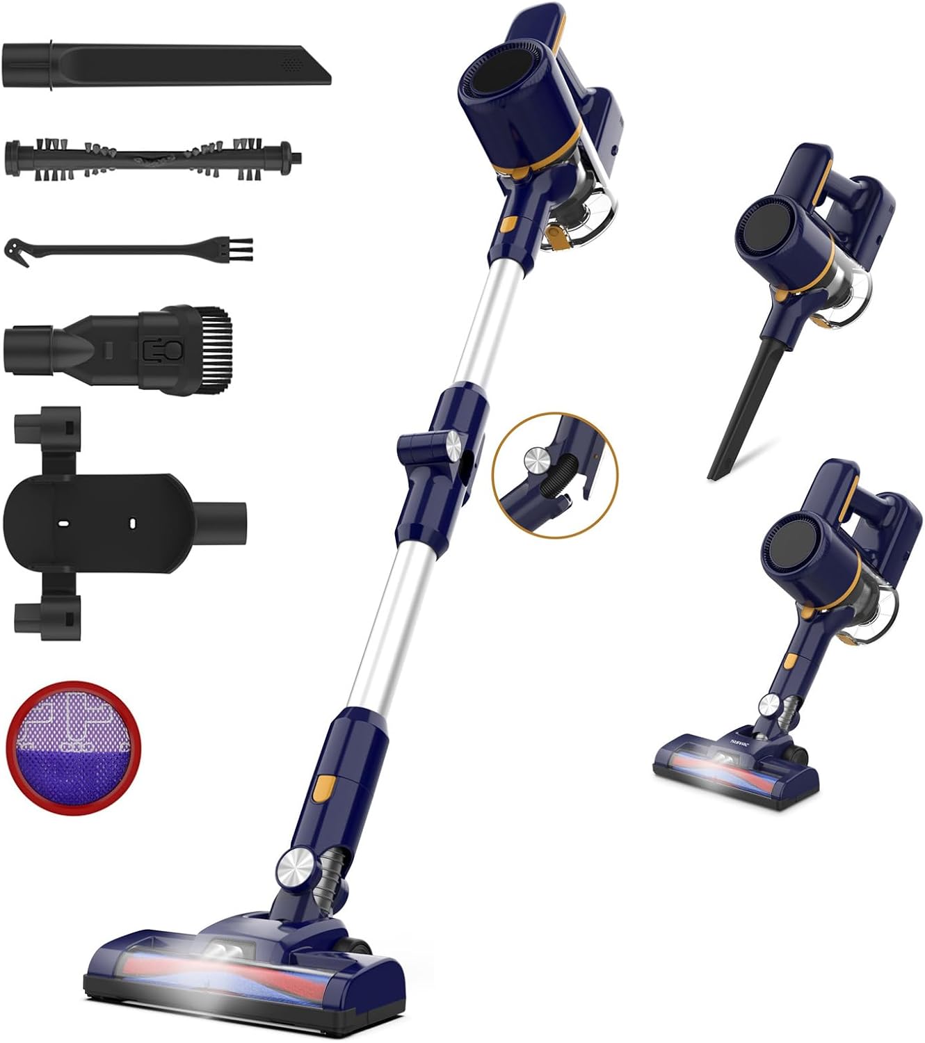 N7P Cordless Vacuum Cleaner, 6-in-1 Lightweight Stick Vacuum with Powerful Suction, 6-Cell 2200mAh Rechargeable Battery, Handheld Vacuum Cleaners for Pet Hair, Carpet, Floor (Blue)