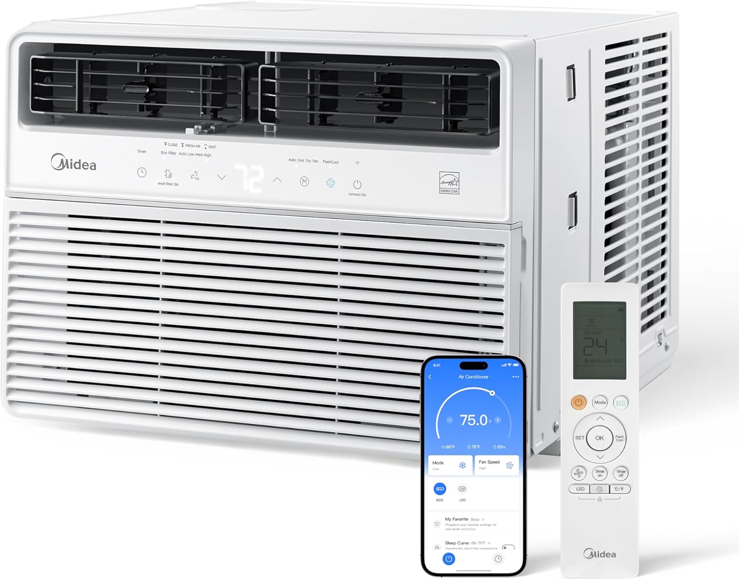 Midea 14,000 BTU Smart Inverter Window Air Conditioner with APP, Alexa Control, 115V AC Unit Cools up to 700 Sq. Ft, Quiet Operation, Energy Saving, Remote & Easy Installation Kit, White