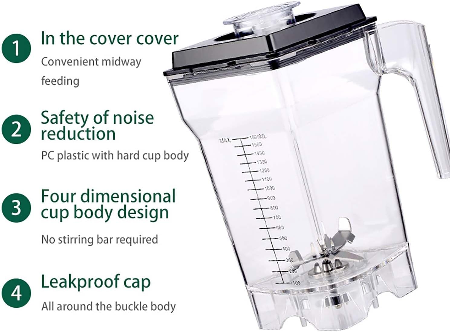 Commercial Blender Smoothie Maker, 1.6L Blender with Soundproof Shield, With Timing Function, Adjustable Speed and Time, for Crushing Ice, Smoothie, Puree, Bar Coffee Shop