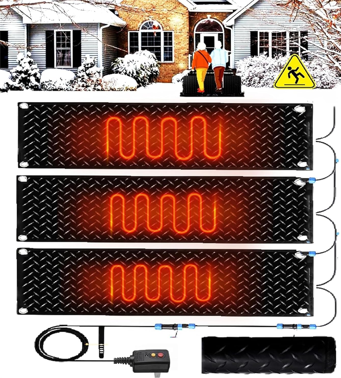 Snow Melting Mat with Timer, Non-Slip Heated Outdoor Mat for Stairs, Snow Melting Mat with Timer 10X30 Inch Mat for Winter Outdoor Stairs, Steps, Doorways, Walkways, Driveways ( Color : 1pcs , Size :