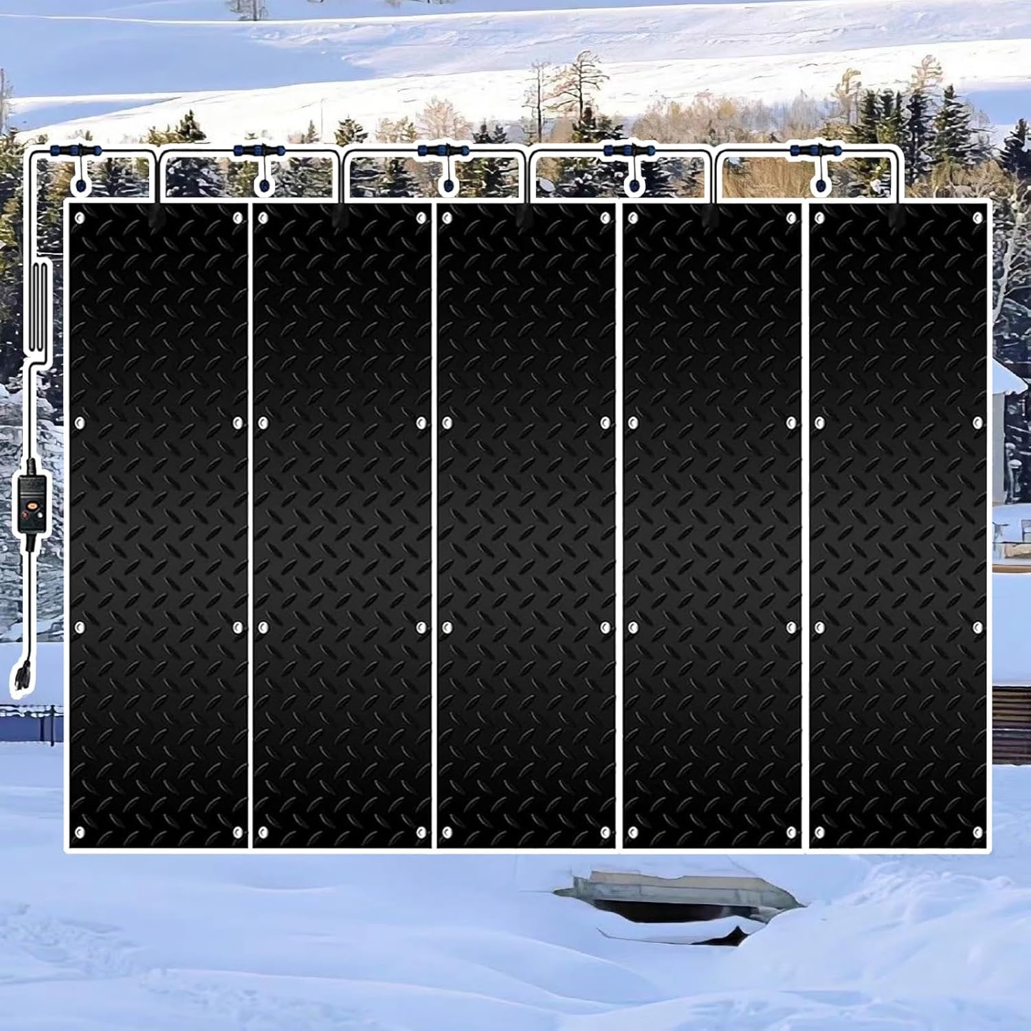 Snow Melting Walkway Mats for Entrances, Heated Snow Melting Mats Outdoor Non-Slip Rubber Heated Mats with Power Cord for Snow and Valleys, Melts at 2 Inches/Hour - Heated Door Mats(5 Pcs,25.4x76.2cm/
