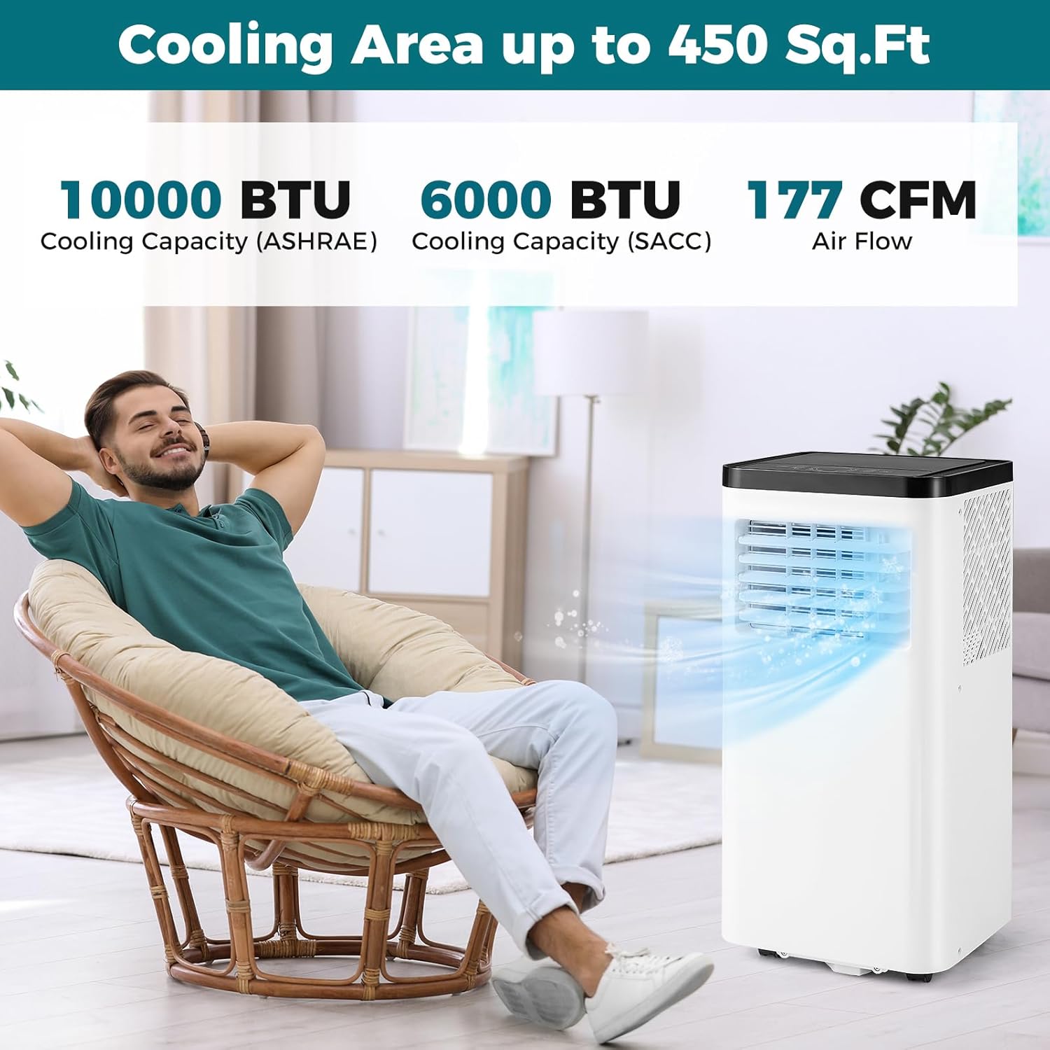 ARLIME 10000 BTU Portable Air Conditioners, 3-in-1 Freestanding Cooling AC Unit w/Dehumidifier, Remote Control, 24H Timer, Sleep Mode, Window Kit, Air ConditionCools Rooms up to 450 Sq.Ft (10000 BTU)