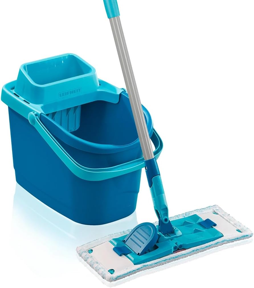 Leifheit Power Clean M Set, Floor Cleaner with Cleaning Blades, Squeeze Press, Mop Set with Bucket, Mop for All Hard Floors with Click System