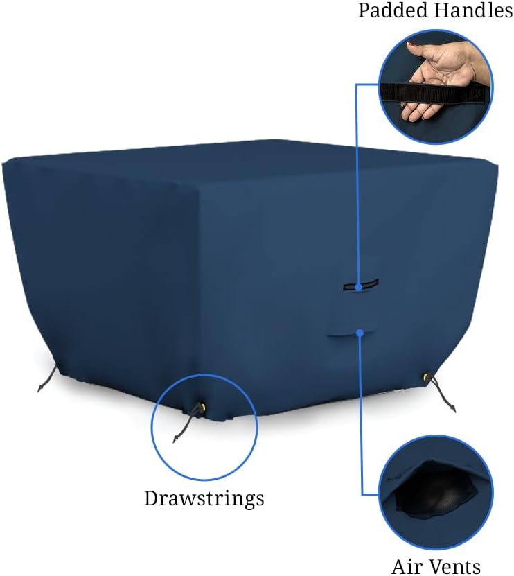 Covers & all Outdoor Square Fire Pit Cover, 12 Oz Waterproof, UV & Weather Resistant for Patio Lawn Garden Backyard Outside, with Air Vents & Drawstrings (52