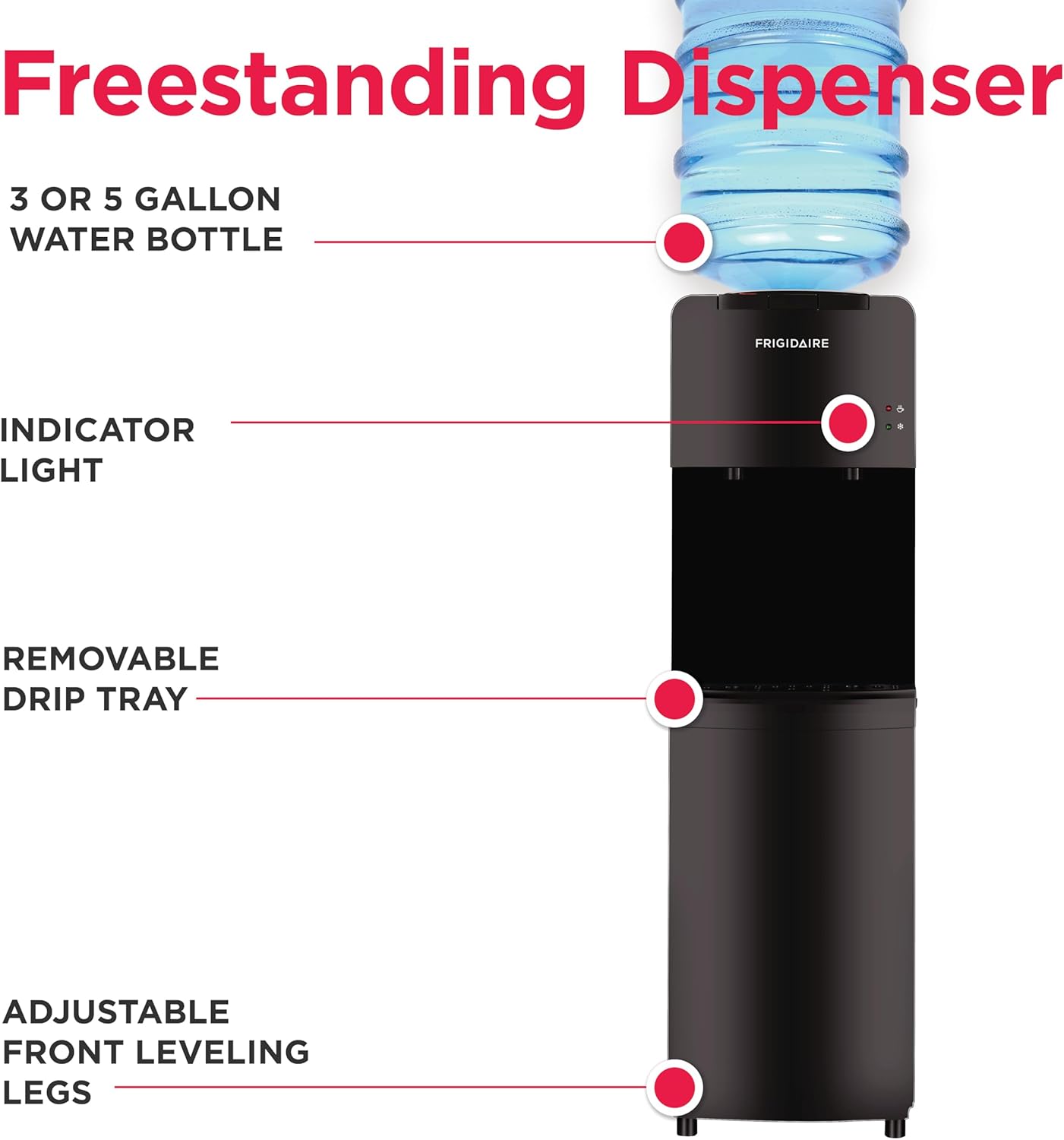 Frigidaire EFWC498 - Top Loading Cooler Dispenser -Hot & Cold Water - Child Safety Lock - Innovative Slim & Sleek Design, Holds 3 or 5 Gallon Bottles - Black