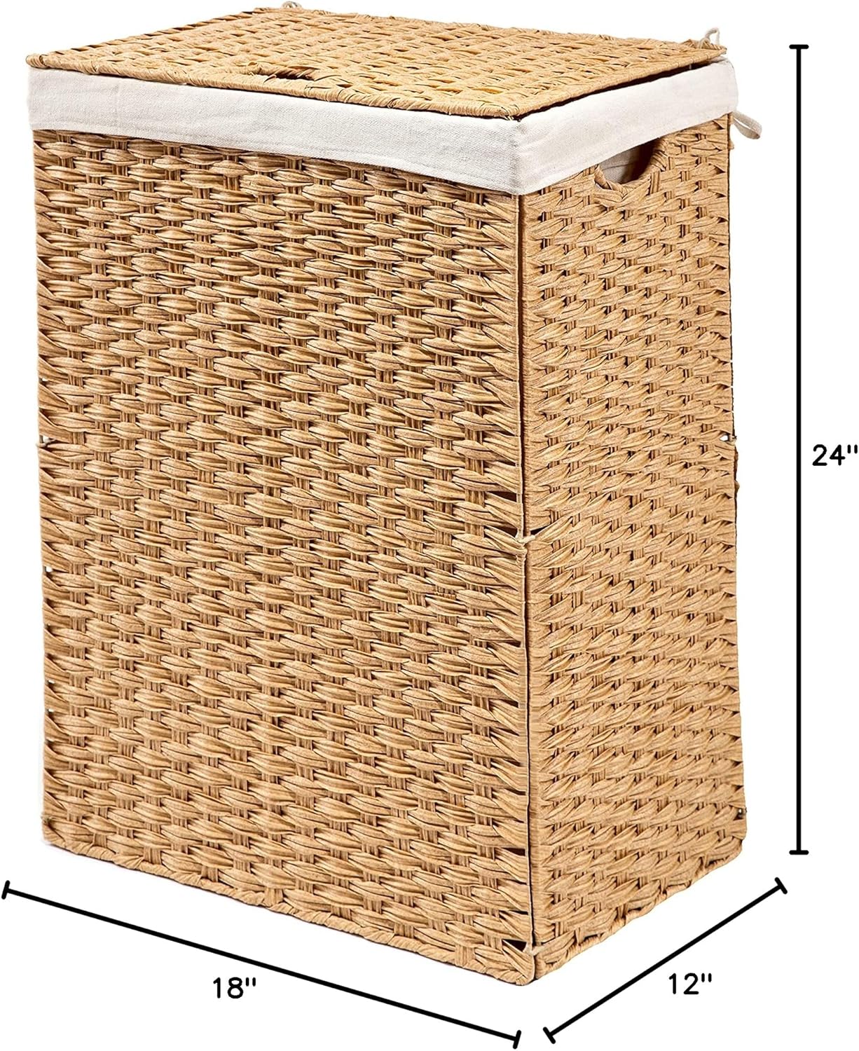 Seville Classics Premium Handwoven Portable Laundry Bin Basket with Carrying Handles, Household Storage for Clothes, Linens, Sheets, Tan, Rectangular Hamper