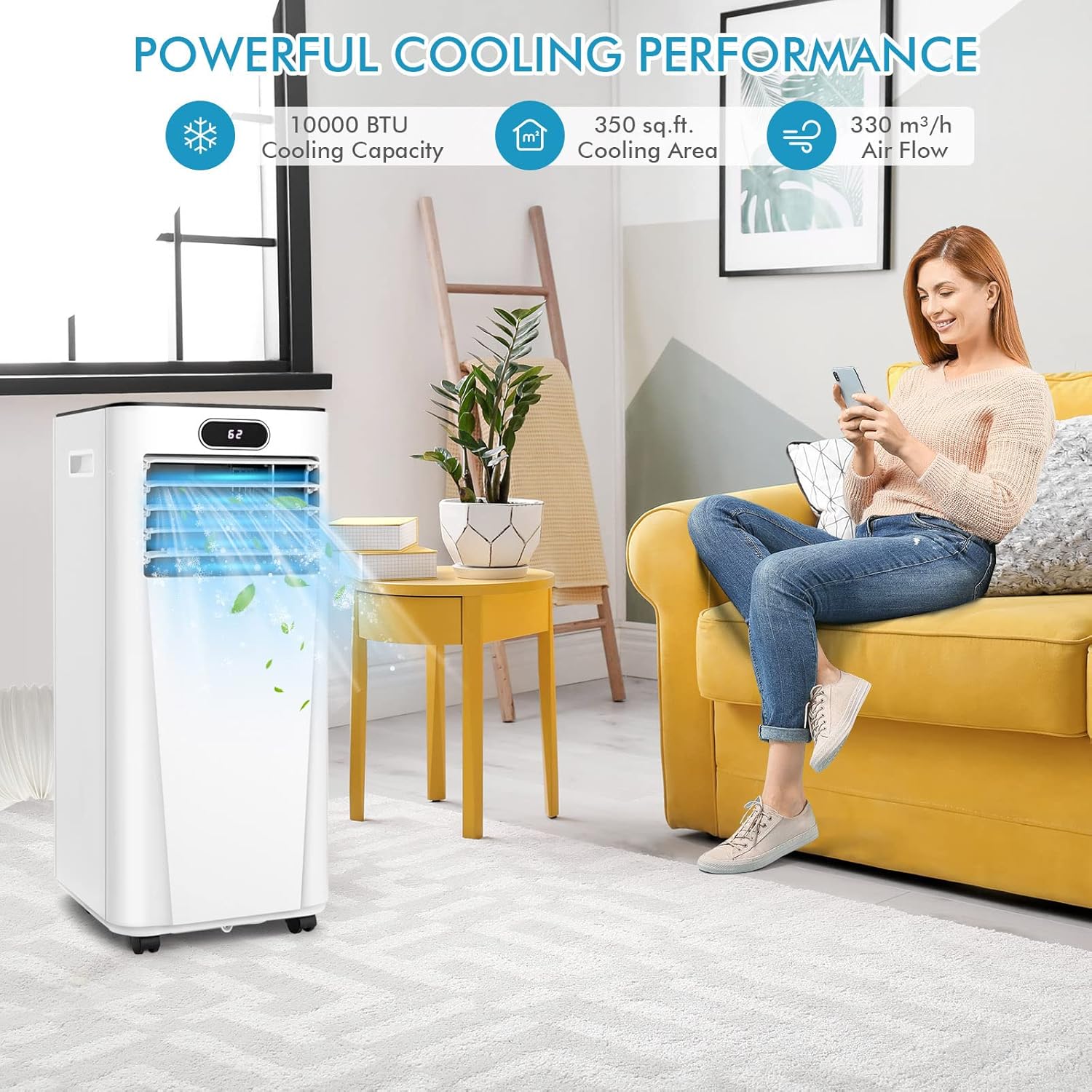 GOFLAME 10000BTU Portable Air Conditioner, 3-IN-1 Air Cooler & Dehumidifier with Remote Control, Sleep Mode, 2 Speeds and 24H Timer, Air Cooling Fan for Home & Office, White