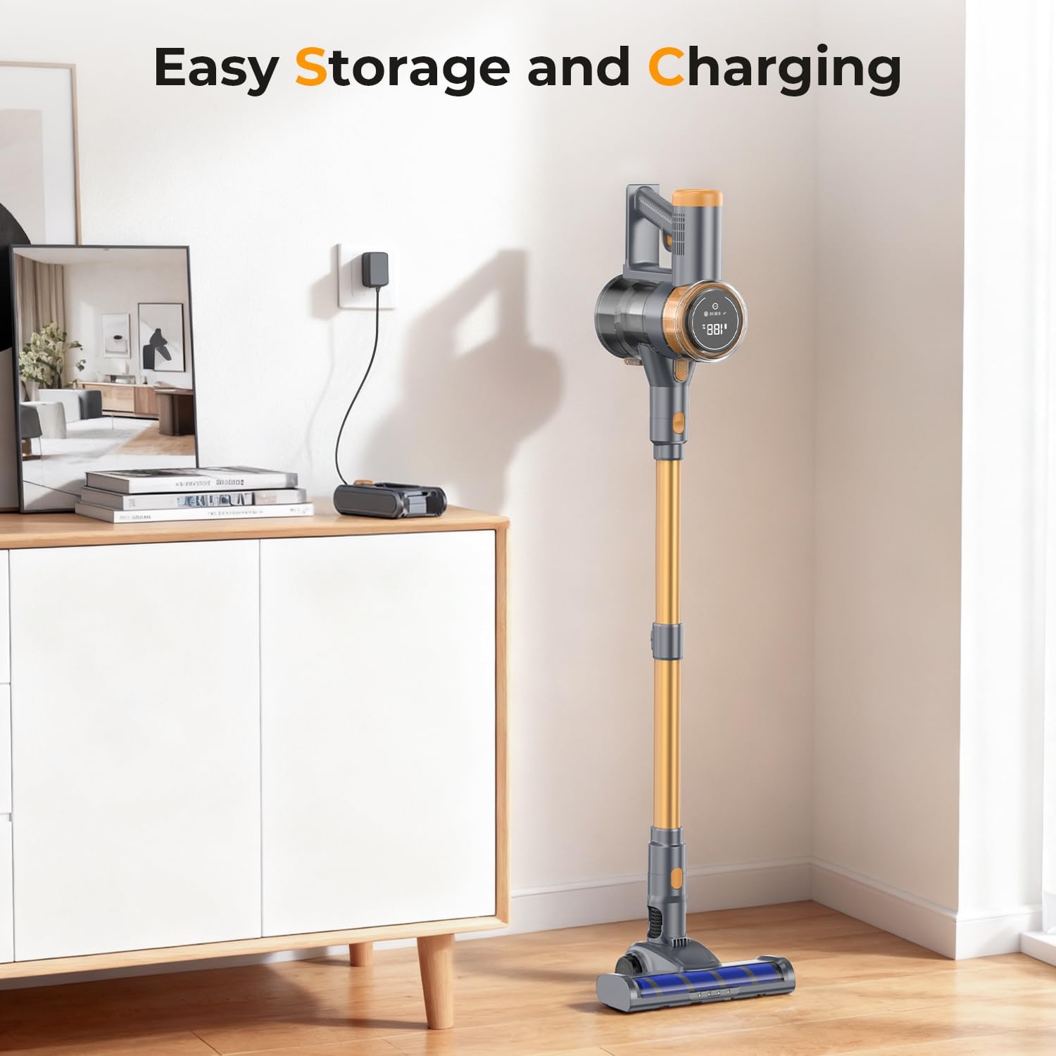 Cordless Vacuum Cleaner, 30Kpa Vacuum Cleaners for Home, Stick Vacuum with LED Display, 2 Roller Brushes for Anti-Tangle & Hard Floor, 6 in 1 Lightweight Vacuum for Hard Floors Carpet Pet Hair