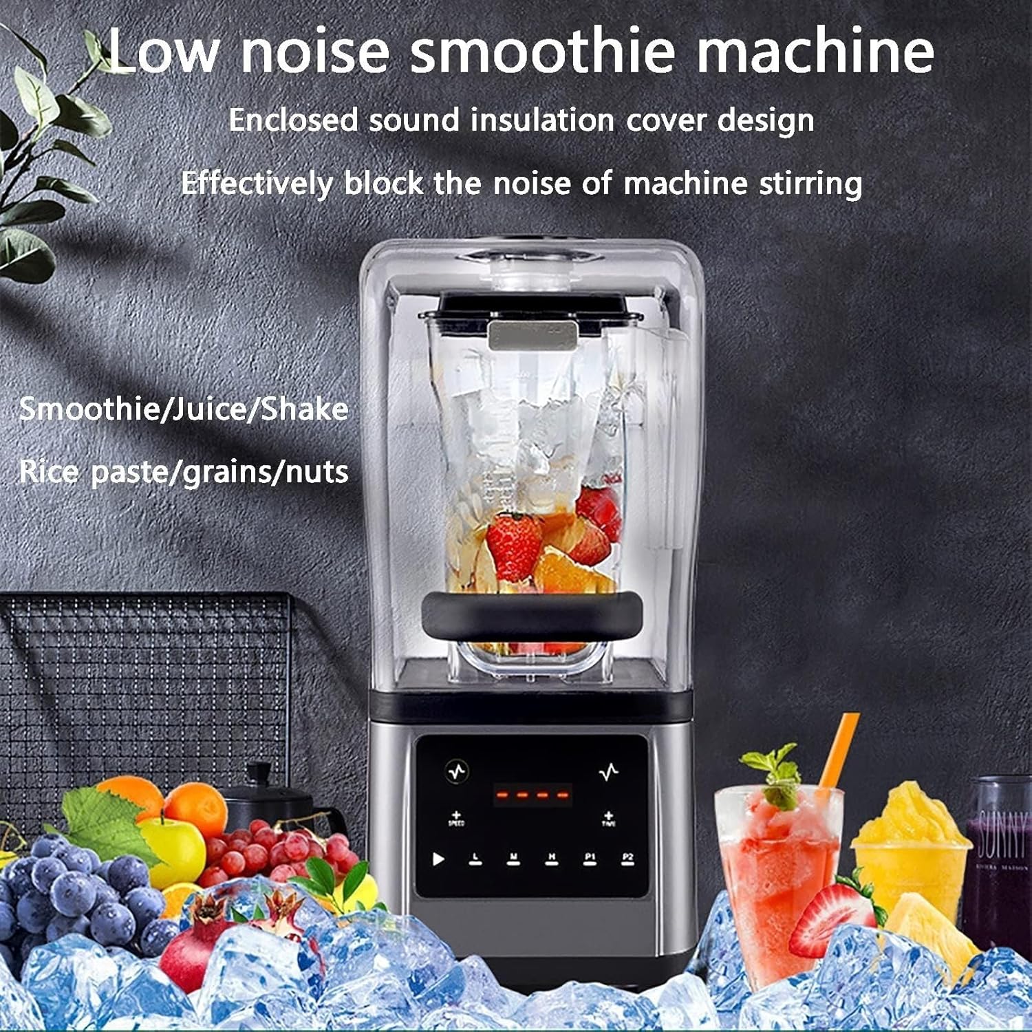 Professional Countertop Blender, 2200W Commercial Multiple Speed Smoothie Blender, 1.6L Large Capacity, 9 Modes Adjustable