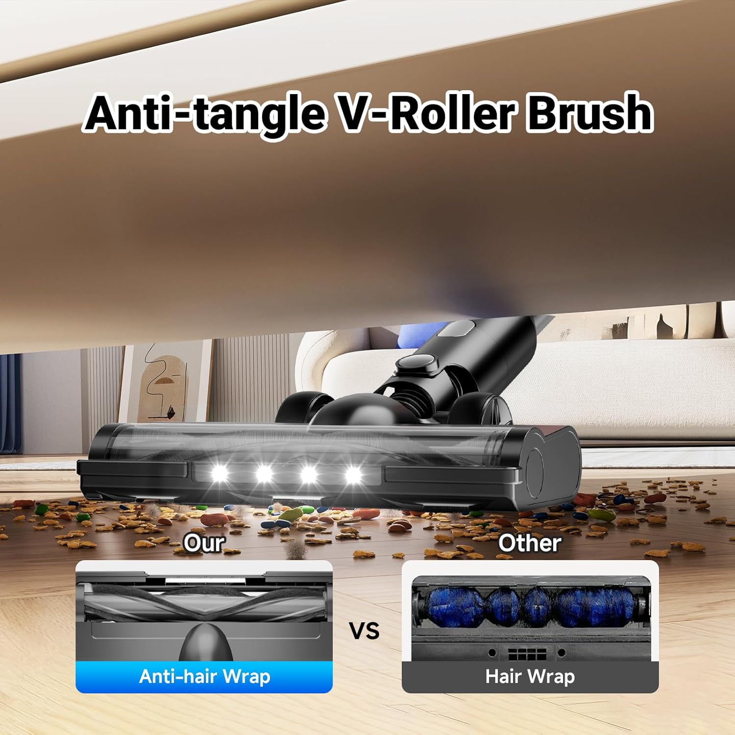 Cordless Vacuum Cleaner for Home, 8-in-1 Lightweight Stick Vacuum with 45Mins Runtime, Powerful Suction, Anti-Tangle, Rechargeable Cordless Vacuum for Hardwood Floor Carpet Pet Hair, N502