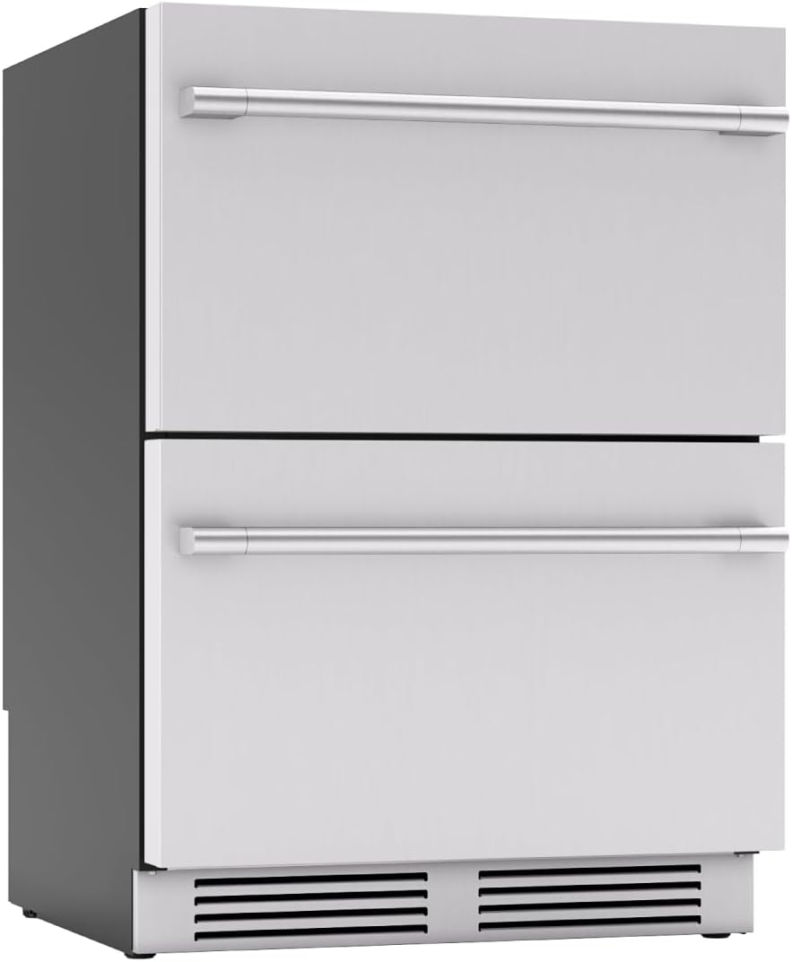 Zephyr Presrv 24 Inch Dual Zone Refrigerator Drawers Wine & Beverage Fridge, Stainless Steel Wine Cooler Home Bar Under Counter Freestanding Built In, Energy Star Certified, 5.1 Cu. Ft