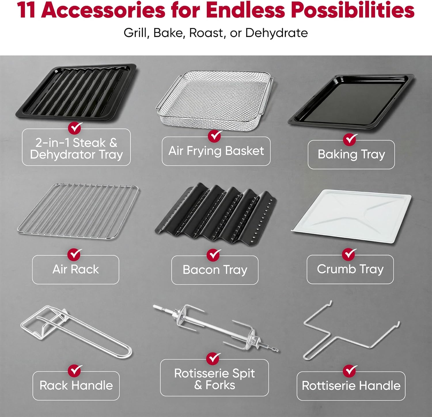 Large Air Fryer Oven 26-Quart |10-in-1 Countertop Stainless Steel Toaster Oven Combo | Non Toxic Family Size Air Fryer - Frying, Baking, Toasting, Dehydrating, Rotisserie | 1700W 360° Heating