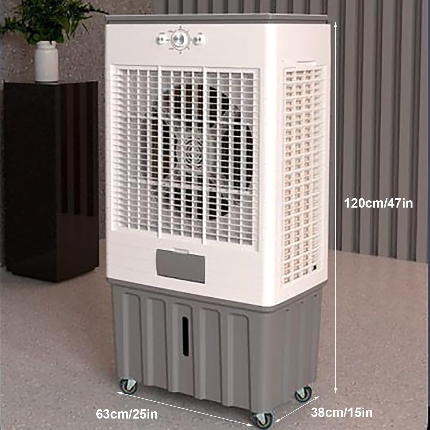47in Outdoor Patio Air Conditioner, Evaporative Air Cooler with 4 Ice Packs, Portable Swamp Cooler, Ventless AC Unit Ductless, 3 Speeds, 18 Gal Tank for Room Garage Patio