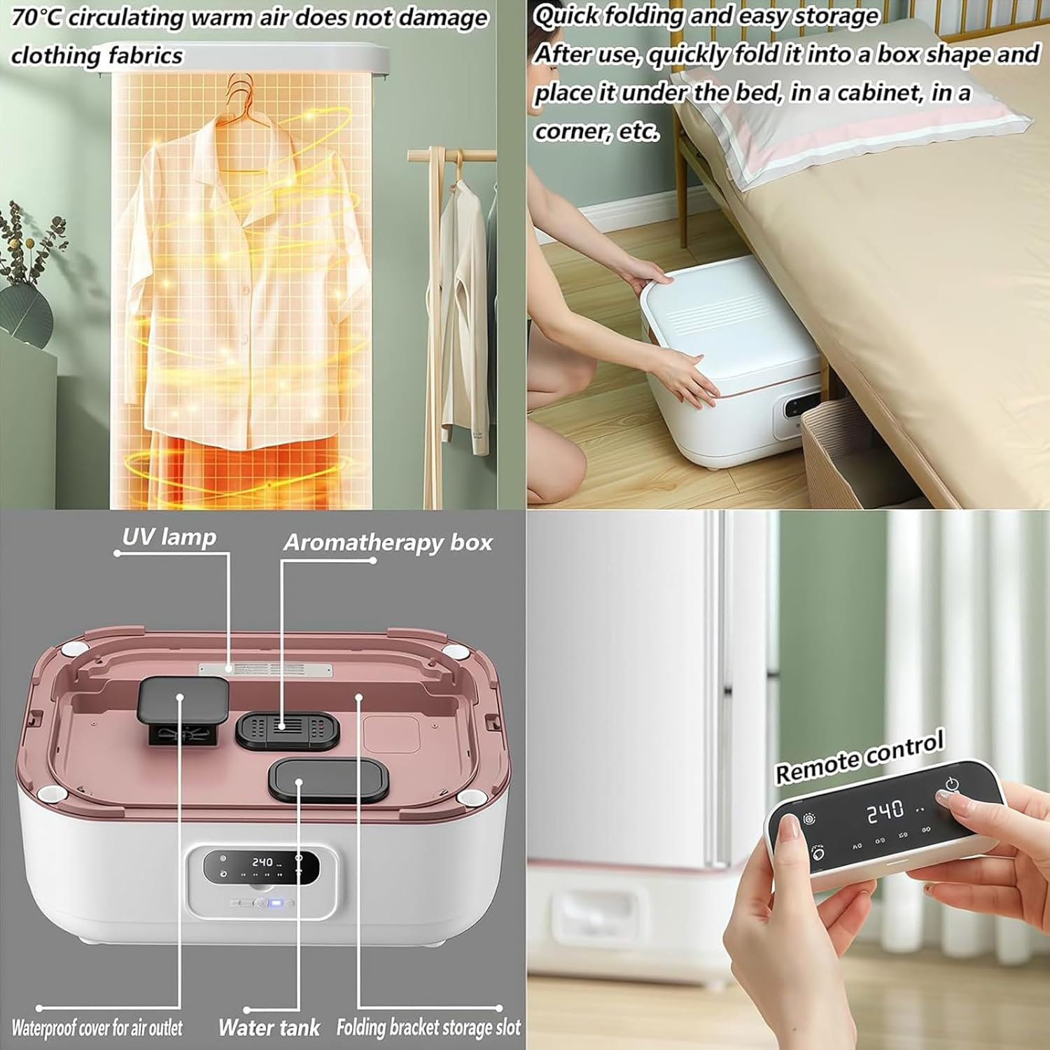 900W Portable Clothes Dryer, Collapsible Hanging Electric Drying Rack with Remote Control for Fast & Efficient Fabric Care for Home and Travel