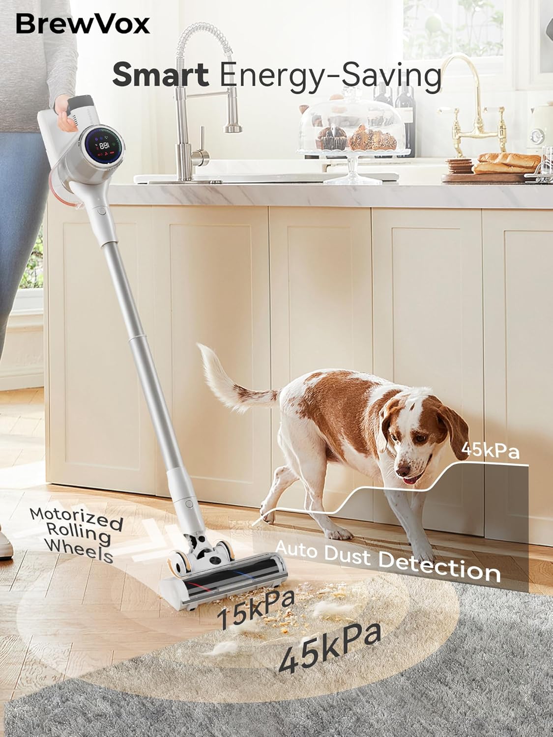 Telescopic Cordless Stick Vacuum Cleaner for Home & Pet Hair, Smart Auto Detect, 2 Motorized Brushes, 6 Stage Filtration, 45kPa Powerful Suction, 550W Motor, 60 Min Runtime, Quick Rechargeable