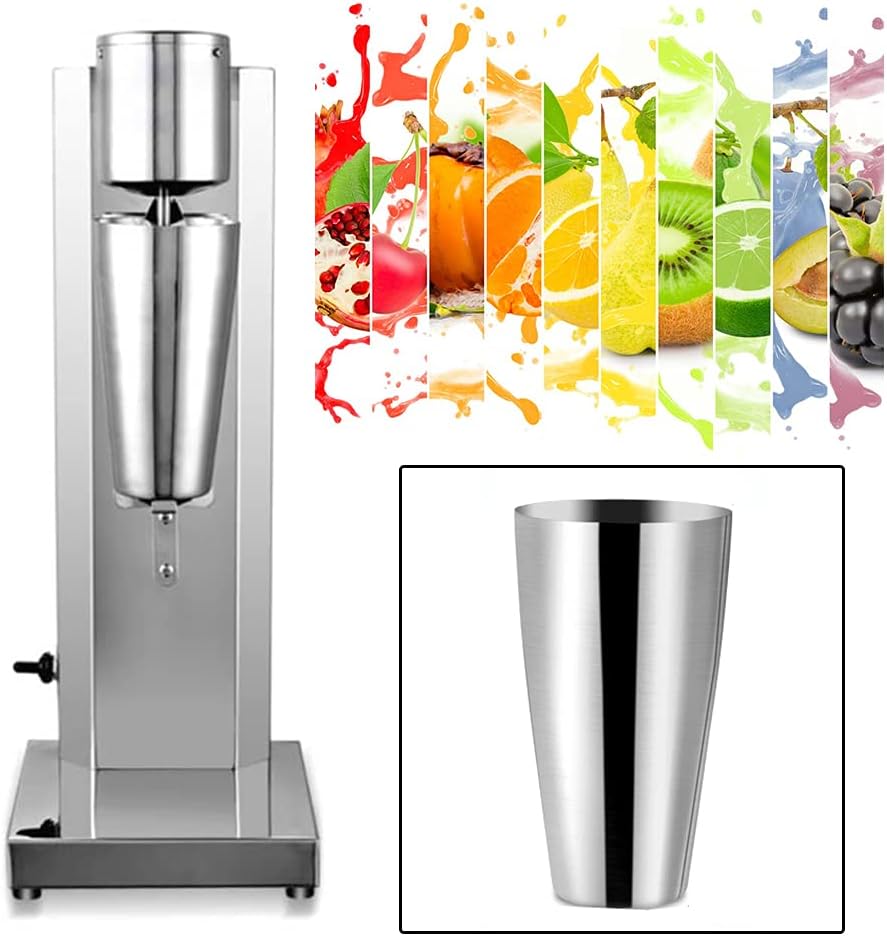 Commercial Milkshake Machine, Electric Single Head Milkshake Machine, Beverage Blender, Stainless Steel Milkshake Machine, Electric Malt Maker with 650ml Cup, 180W 18000RMP.