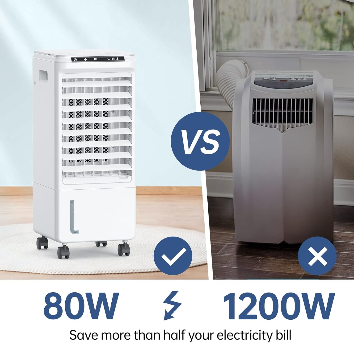 Evaporative Air Cooler - AOLOS 3-IN-1 Portable Air Cooler & Air Conditioner Fan w/Remote, 3 Speeds, 1.85-Gal Water Tank, 7H Timer & 40°Oscillation, Ultra Quiet Evaporative Cooler for Room Home Office