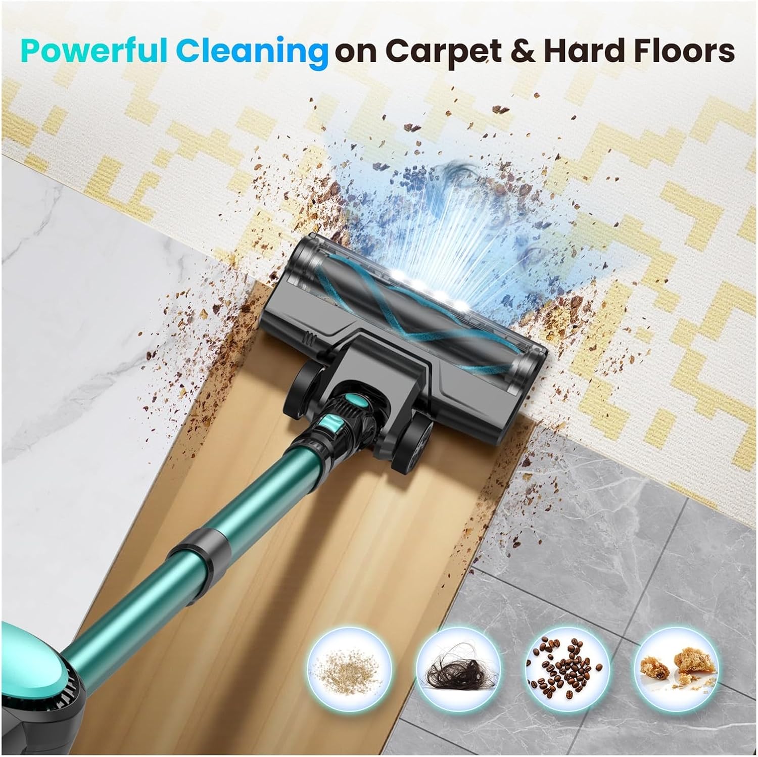 INSE N3T Cordless Vacuum Cleaner, 20Kpa Powerful Suction, 6-in-1 Lightweight Stick Vacuum, Flexible LED Head For Carpet Hard Floor Pet Hair Car Cleaning