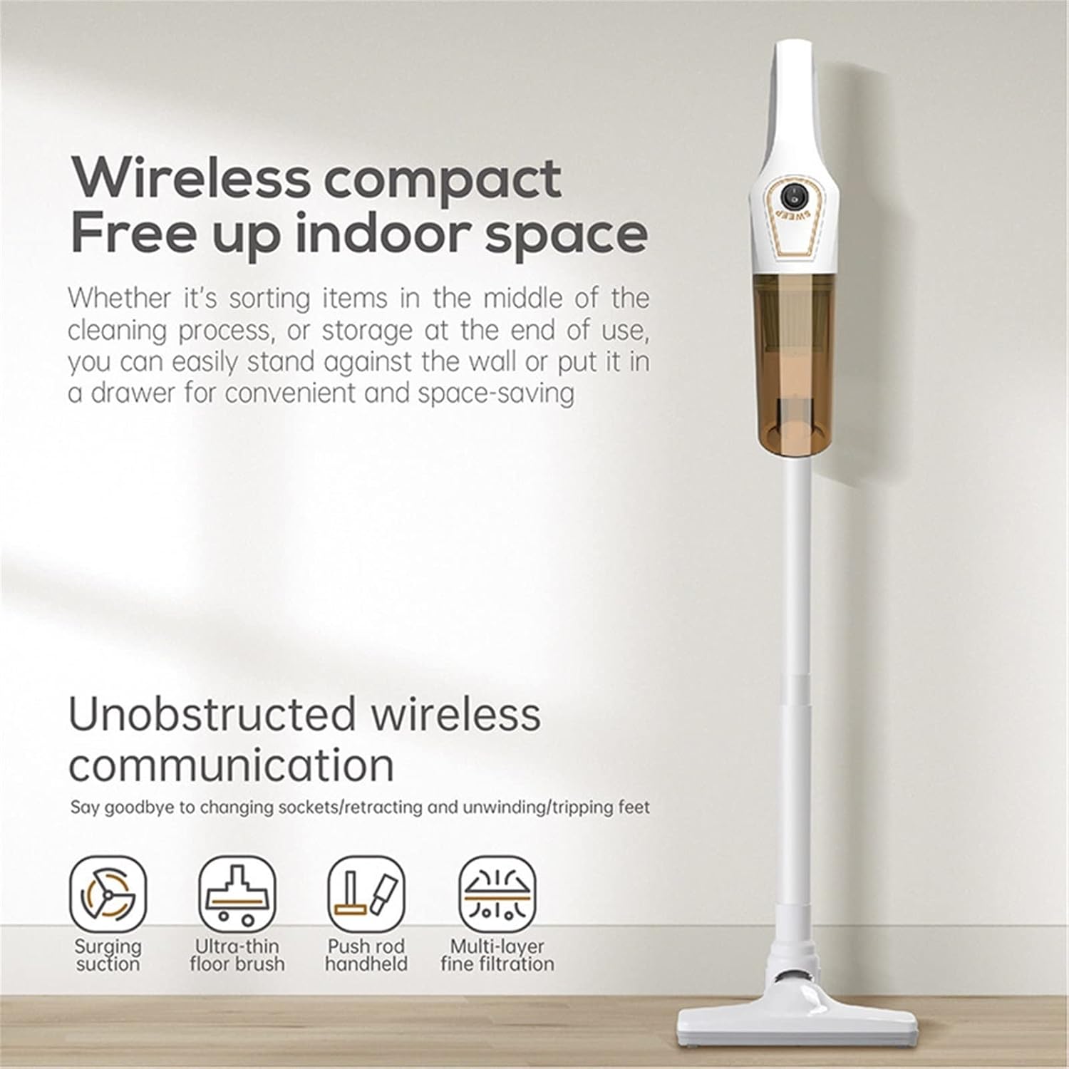 Wireless Vacuum Cordless Stick Vacuum Cleaner Vertical Handheld Wireless Home Vac for Carpet, Hard Floor (Color : White)