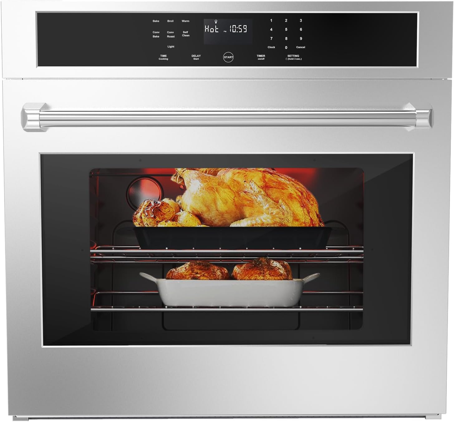 PioneerWorks Wall Oven 30 inch Single Wall Ovens Electric Built-in Convection Oven, 3800W, 4.8 Cu. Ft. Broil Bake Roast Function, LED Display, Touch Control, Safety Lock, Timer for Kitchen Cabinetry