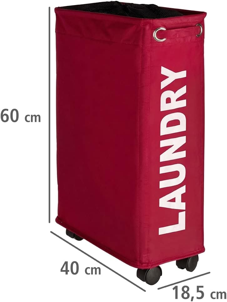 Red Laundry Basket Corno - thin Laundry Hamper with wheels - small space laundry bin - narrow hamper, laundry collector, laundry basket with wheels