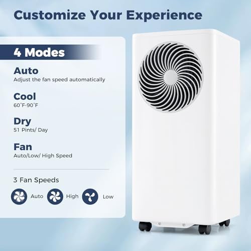 GOFLAME 8200 BTU Portable Air Conditioner, 3-in-1 Floor AC Unit with Fan & Dehumidifier, 24H Timer, Sleep Mode, Remote Control, Drain Hose & Window Installation Kit, Cools up to 350 Sq. Ft