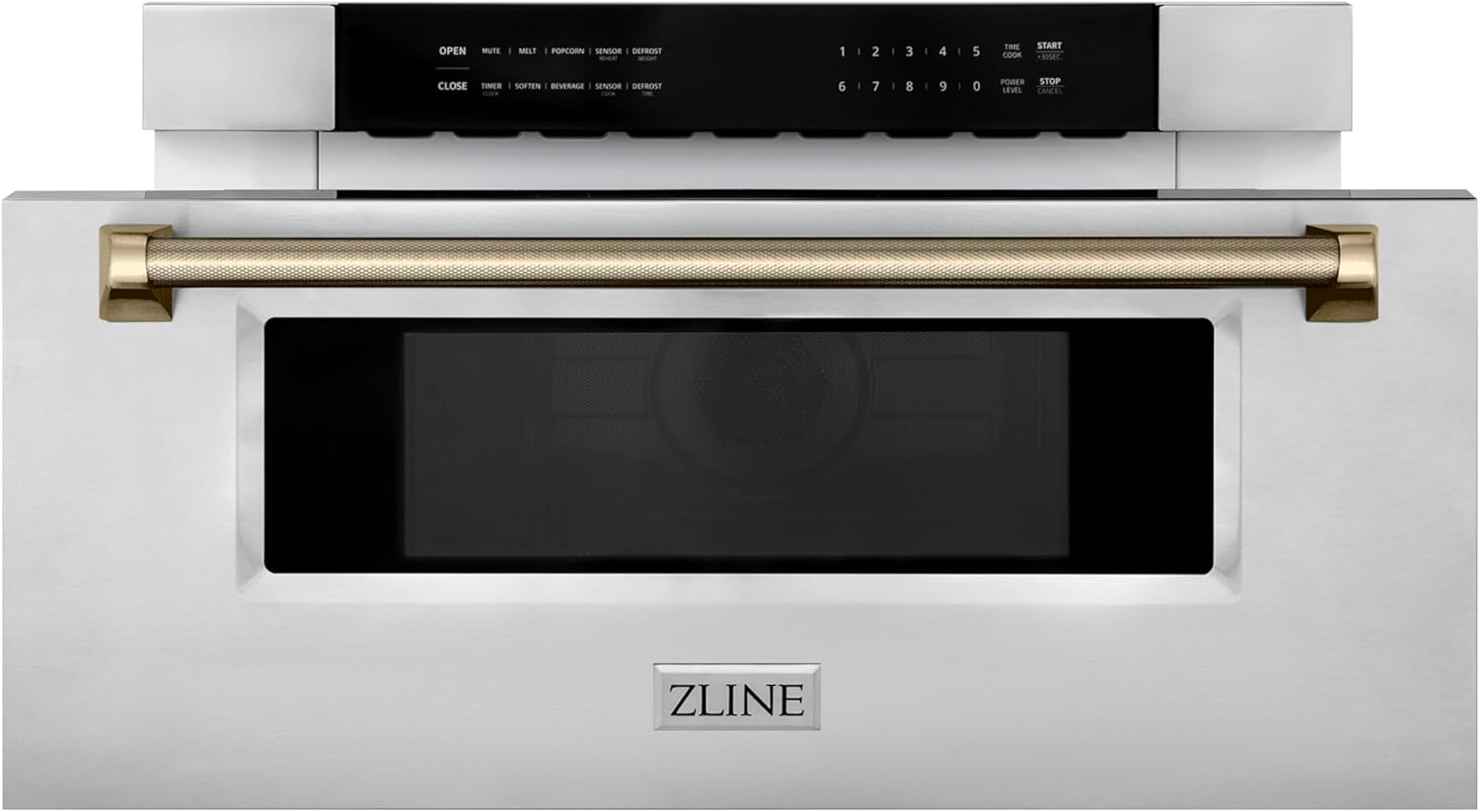 ZLINE Autograph Edition 30 in. 1.2 cu. ft. Built-in Microwave Drawer in Stainless Steel and Champagne Bronze Helix Handle (MWDZ-30-KCB)