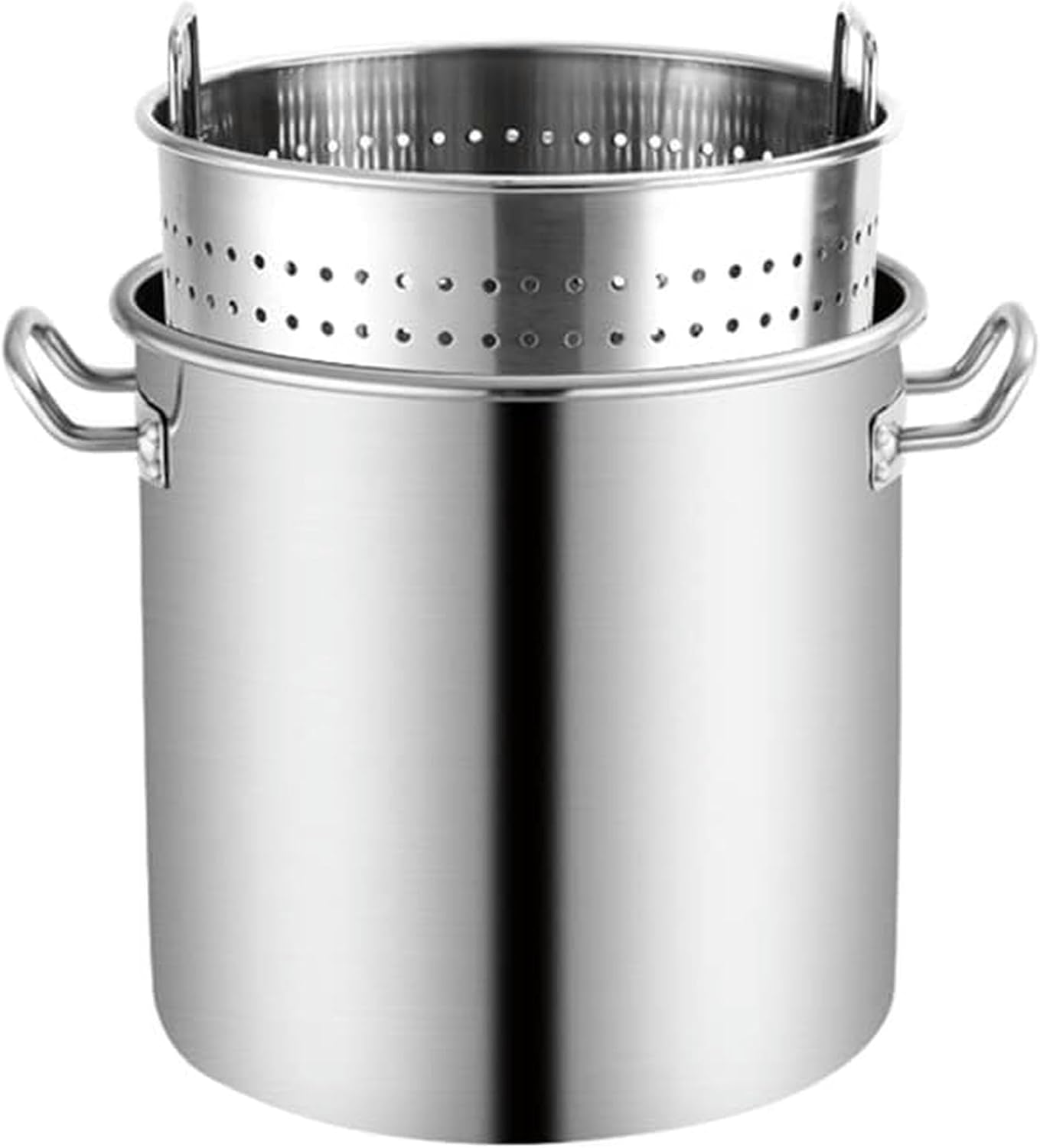 Stainless Steel Stockpot for Crawfish Seafood Turkey Fryer Pot 27Qt/45Qt/63Qt Heavy Duty Commercial Clam Steamer Bucket with Strainer Basket Cookware for Home Outdoor(63Qt)