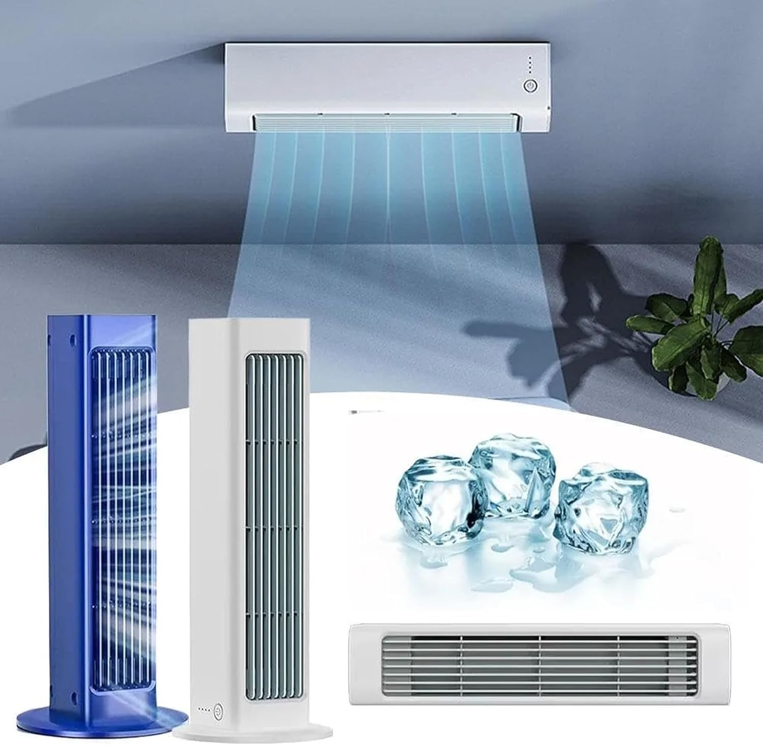 Portable Wireless Air Conditioner Fan, No Drilling Wall Mounted Cooling Fan, 3 Speed Air Cooler for Bedroom, Office, Home, Car with Instant 10s Cooling(White,White)